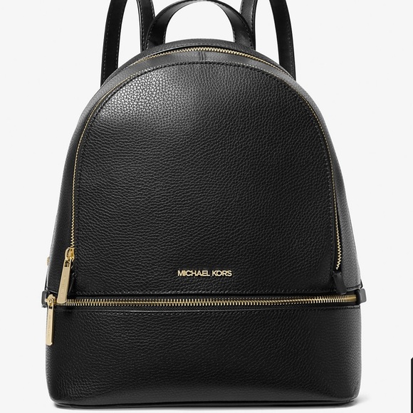 Michael Kors Rhea Medium Pebbled Leather Backpack Black - Picture 1 of 8